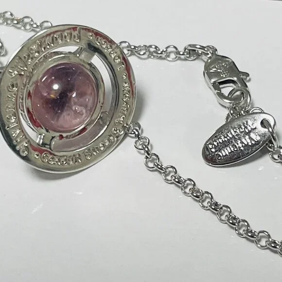 New Silver Saturn Vivienne Pink Westwood Glass chain Orb Choker Necklace Charm - Picture 2 of 5